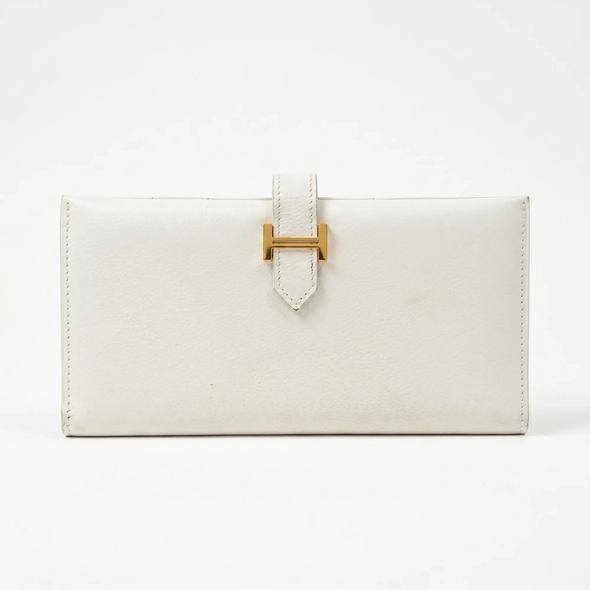 Hermès Hermès · Béarn Wallet · White Epsom · Gold Hardware · 2002