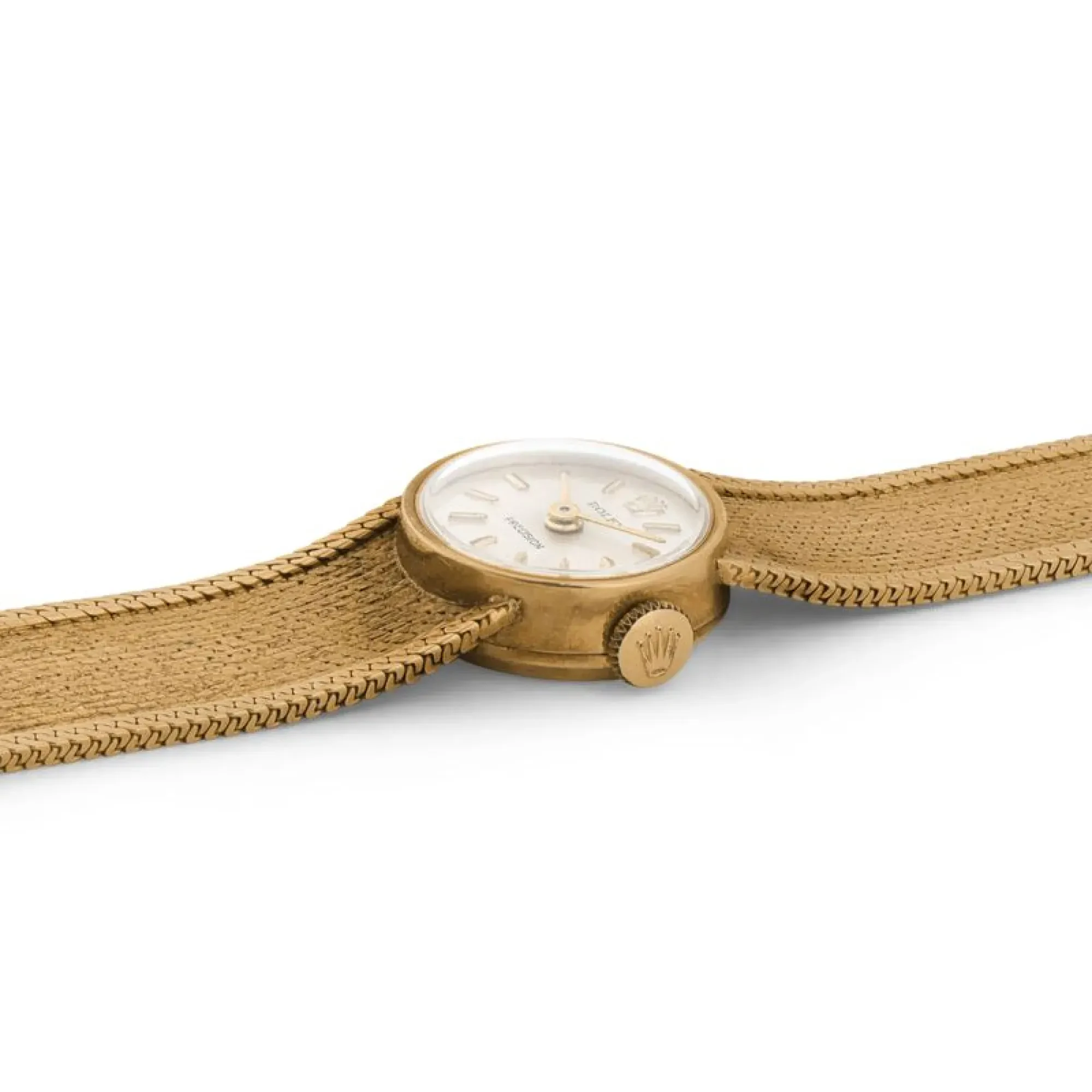 Rolex · Lady's Precision · 9ct Gold · Woven Bracelet · Silver Dial · 1970s - View 4