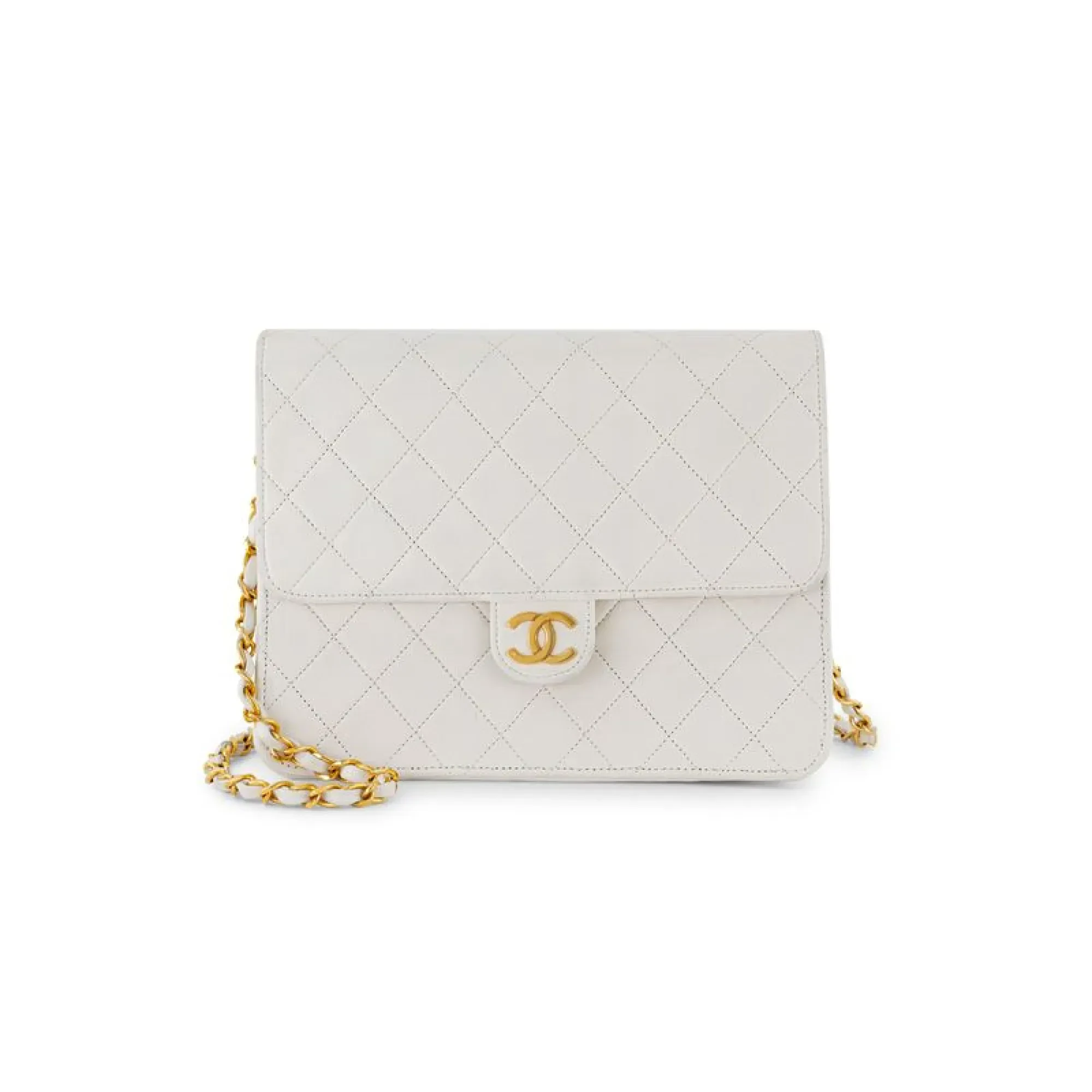 Chanel · Single Flap · White Lambskin · Gold Hardware · 1980s