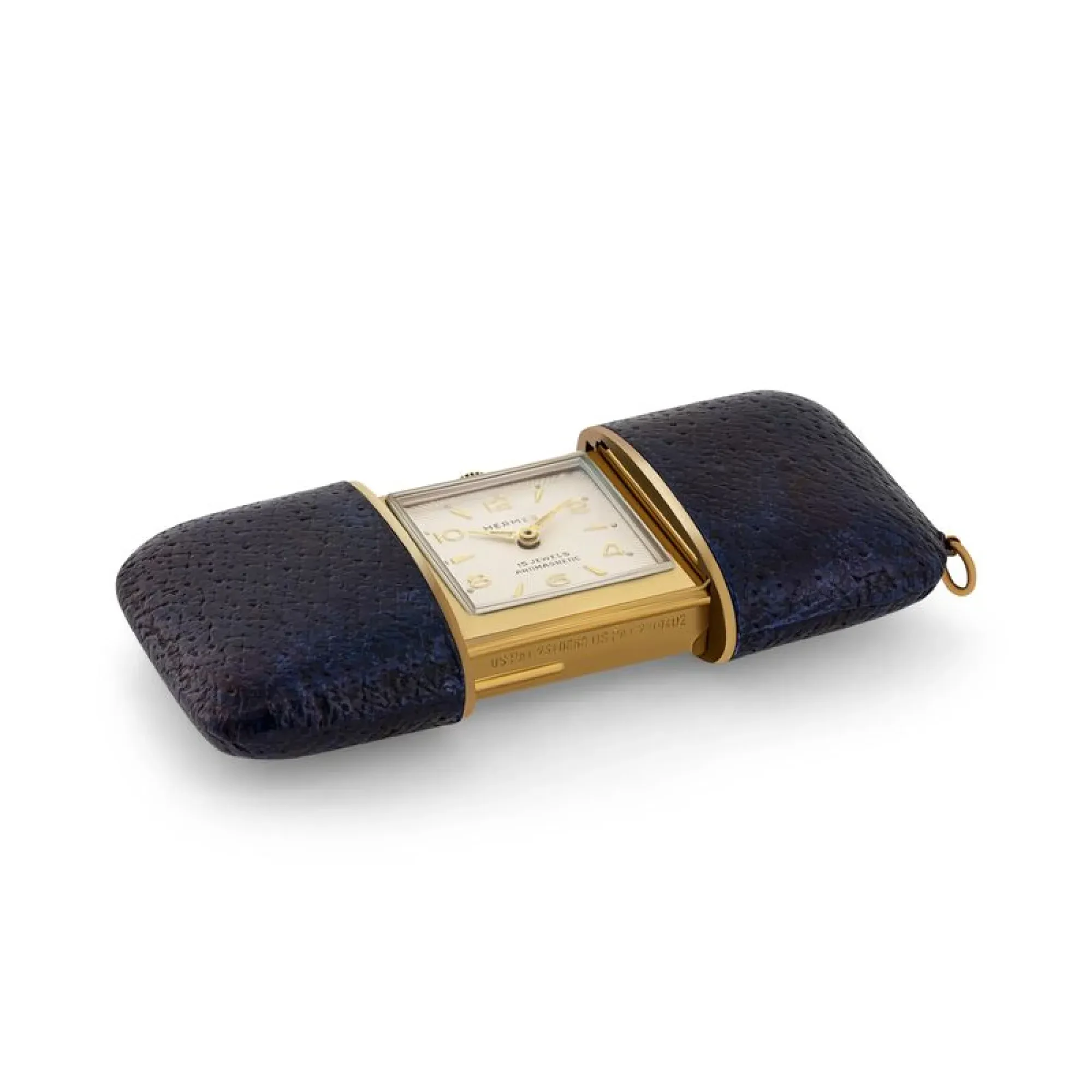 Hermès Hermès · Purse Watch · Gilt Metal & Navy Leather 1950s - detail view